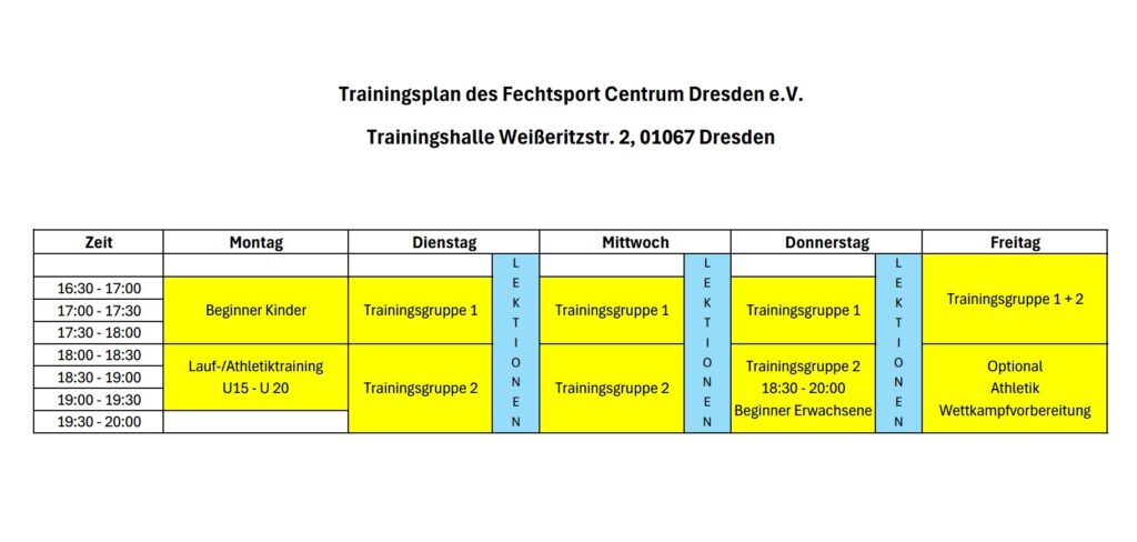 Trainingszeiten